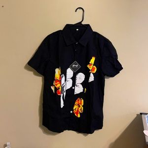 Choppy Flower Print Short Sleeve Button Up